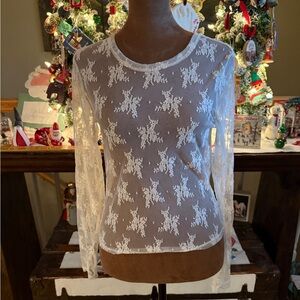 Elegant White Lace Sheer Mesh Floral Women Top